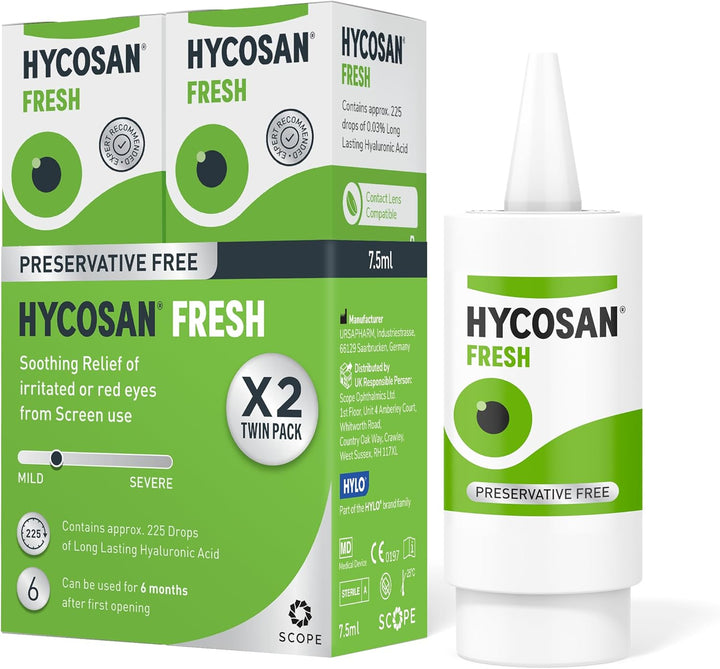Fresh - Eye Drops with Hyaluronic Acid for Soothing Relief of Mild Dry Eyes, Irritation, or Redness from Screen Use - Preservative Free - 225 Measured Doses