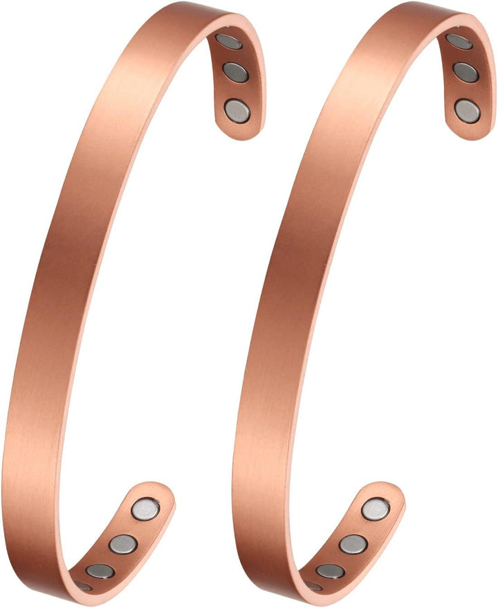 Copper Magnetic Bracelet for Men and Women 99.9% Pure Copper Bangle 6.8" Adjustable with 8 Magnets (Plain Design)