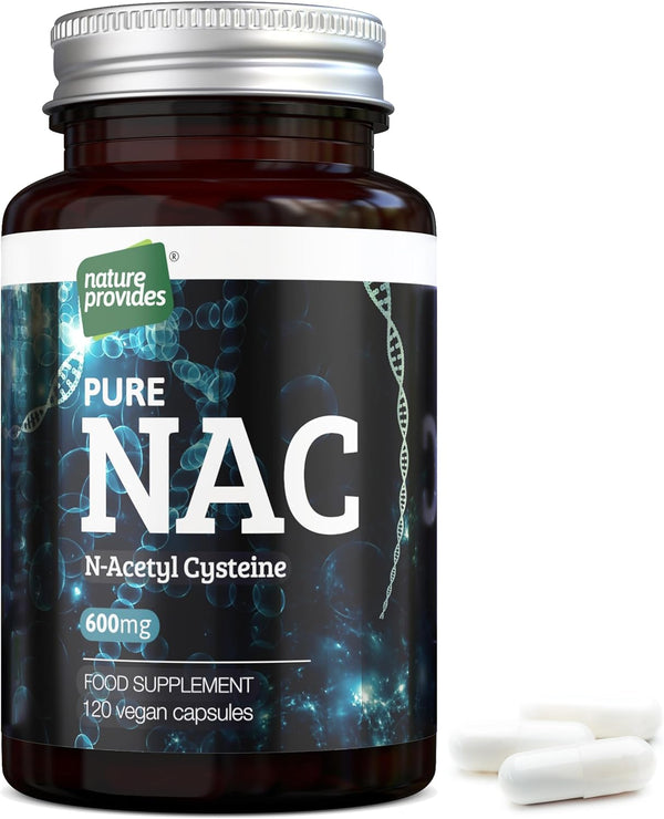 NAC N-Acetyl Cysteine (Free Form) 600Mg - 120 Vegan Capsules, High Grade and Stable, 100% Pure - No Fillers/Buffers/Flow Agents, UK Made by