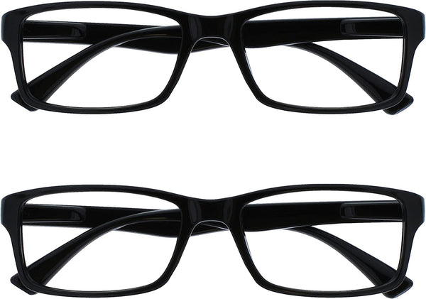 PEP Reading Glasses for Women Men, Large Rectangular Designer Frame with Spring Hinges, Scratch Resistant, Black, UVR+2.00 (Pack of 2)