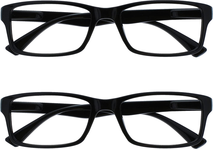 PEP Reading Glasses for Women Men, Large Rectangular Designer Frame with Spring Hinges, Scratch Resistant, Black, UVR+2.00 (Pack of 2)