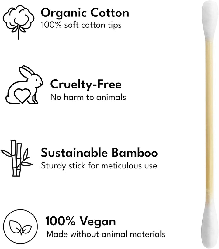 Bamboo Cotton Buds - 500 Eco Friendly Bamboo Earbuds Cotton Swabs - Plastic Free Baby Cotton Buds Biodegradable - Ear Buds for Makeup, Crafts, Cleaning, & Baby Hygiene, White