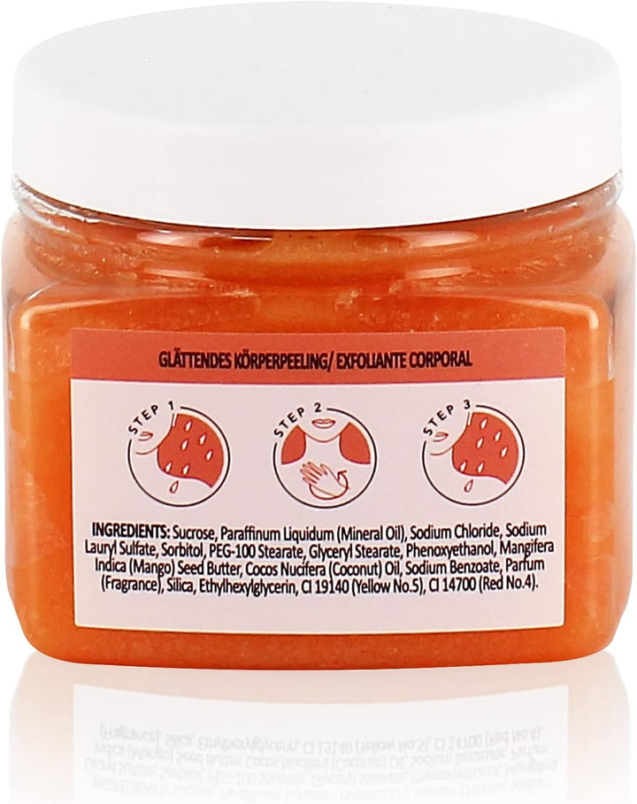 Polishing Body Scrub for Extra Smooth & Soft Skin, Vegan and Cruelty-Free, Tropical Mango Butter and Coconut Oil, 265G