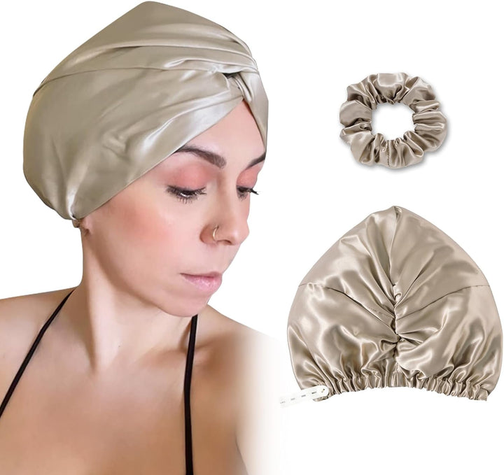 100% Genuine 22Momme Silk Bonnet for Sleeping, Double-Layered Mulberry Silk Hair Wrap with Premium Elastic Stay on Head. (One Size, Pink)