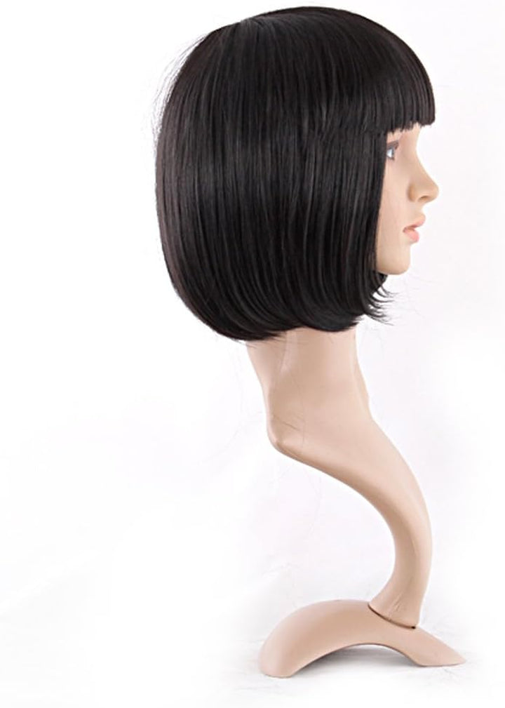 Natural Short Straight New Wigs Flat Bangs Wigs-Black-Ladies