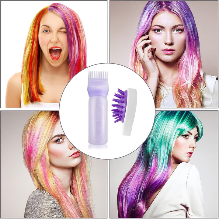 3 Hair Oil Applicator Bottle 3 Scalp Massager,Root Comb Applicator Bottle Graduated,Hair Dye Brush 120Ml,Hair Massager Scalp Shampoo Brush(Pink+White+Purple)