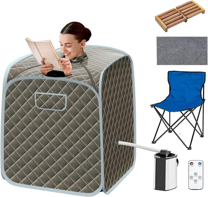 Portable Steam Sauna, Personal Full Body Sauna Spa with Remote Control, Folding Chair and Foot Massage Roller, Lightweight Foldable Home Sauna Tent (Black)