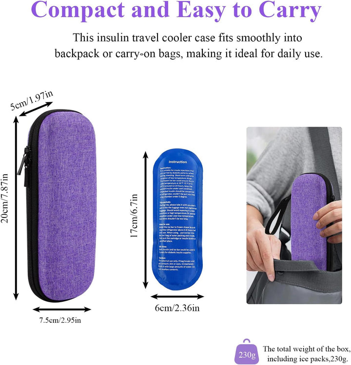Insulin Cooler Travel Case,Small Medicine Cool Bag with 2 Ice Packs for Diabetic Needles Injection Pen Storage,Portable Monjaro Travel Case Medical Medication Insulated Box for Diabetes (Purple)