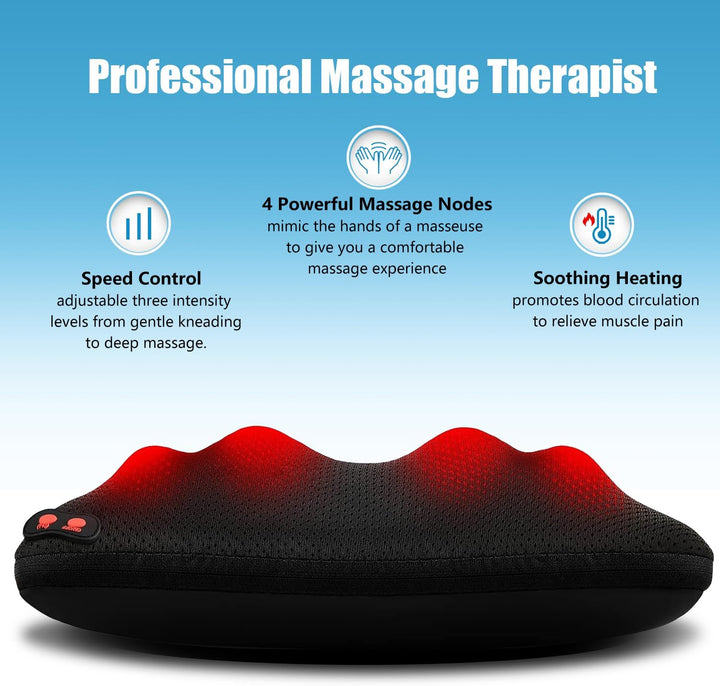 Back Massager with Heat, Shiatsu Back and Neck Massager, Deeper Tissue Kneading Massage Pillow for Shoulder, Leg, Foot, Body Relieve Muscle Pain - Relax Gift for Her/Him/Friend/Dad/Mom