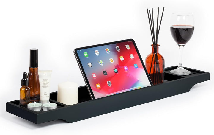 Slimline Acacia Wood Bathtub Caddy Tray Bridge Wooden Bath Rack Bathroom Accessory Bath Shelf over Tub Bathroom Board Storage Shelf Tidy Relax Organiser, 70 X 14.5 X 7.5 Cm - Natural