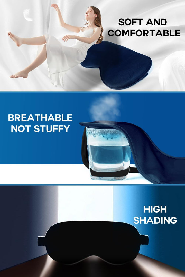 Silk Sleep Mask, 22-Momme 100% Pure Mulberry Silk Light-Blocking Eye Mask with Adjustable Strap, Hypoallergenic, Gifts for Women and Men (Blue)