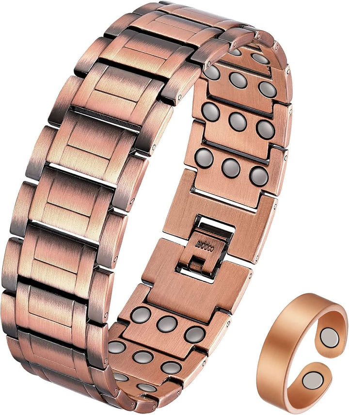 99% Copper Bracelet for Men, Magnetic Bracelet with 57Pcs Ultra Strength Magnets. Adjustable Wristband with Removal Tool&Jewelry Gift Box