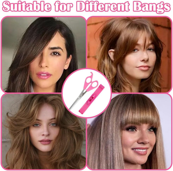 2Pcs Clip Cut Tool, Split End Trimmer Set, 1 Comb-Hairstyle Trimmer & 1 Haircutting Scissor, Styling Accurate Hair Cutting Kit for Home DIY Kids Women, for Layers, Bangs, and Split Ends (Pink)