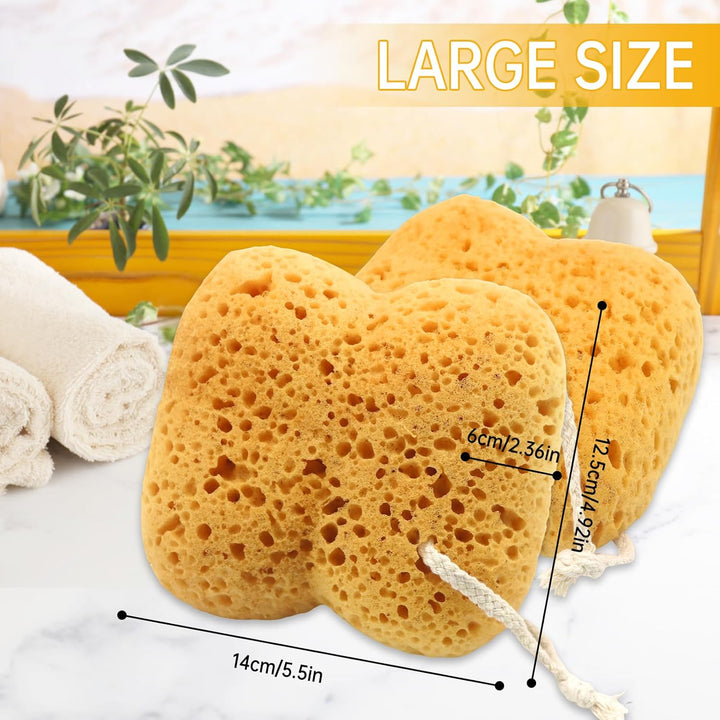 2Pcs Natural Sea Sponge,Larger Shower Sponges for Women Men, Exfoliating Body Sponge Dense Foam for Gentle & Deep Cleansing, Ultra-Soft for Sensitive Dry Skin