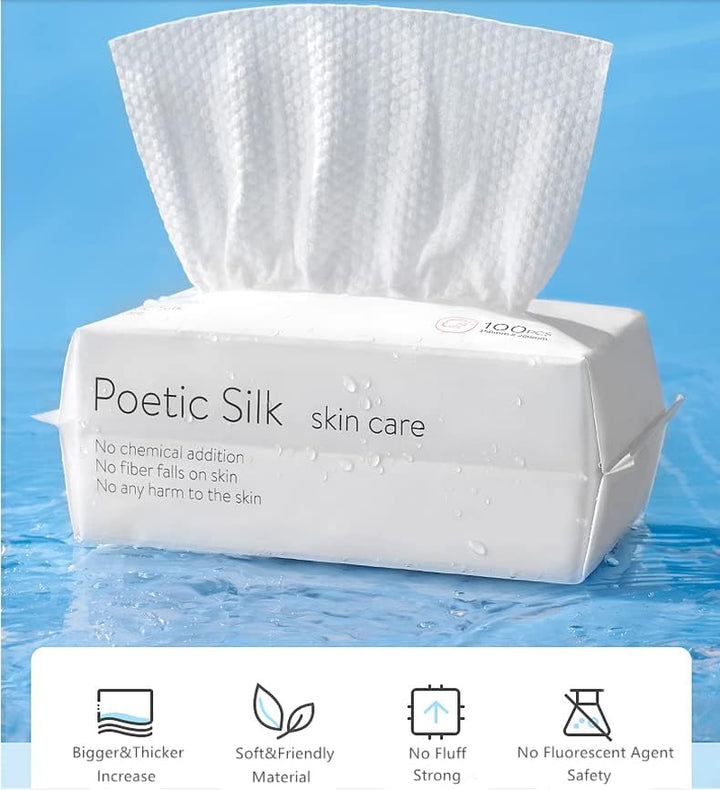 Disposable Soft Dry Wipes, Simple Wet and Dry Cleansing Face Towel, Skincare Facial Cotton Tissue, for Sensitive Skin & Baby Care & Makeup Removing & Surface Cleaning (1Pack=100Pcs)