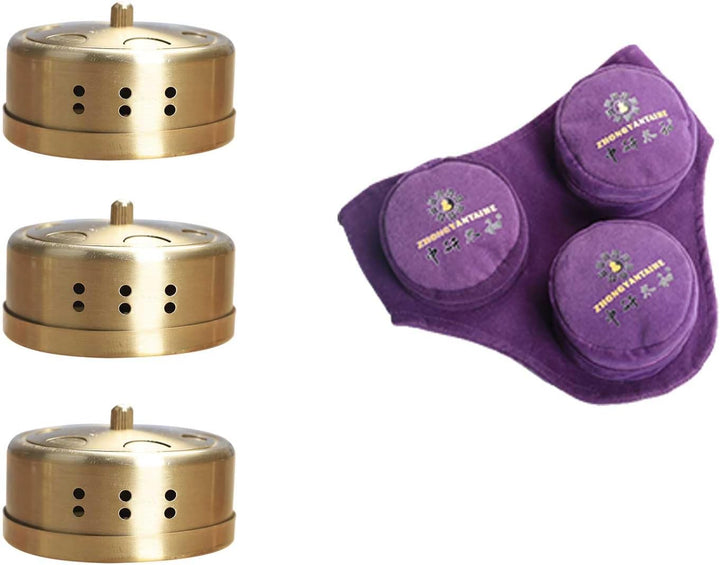 Smokeless Moxibustion Box Include 4 Boxes Portable Moxibustion Box Rotary Temperature Regulating Cover Smoke Proof and Scald Proof Where Is the Pain, Where Is the Moxibustion (3 Holes)