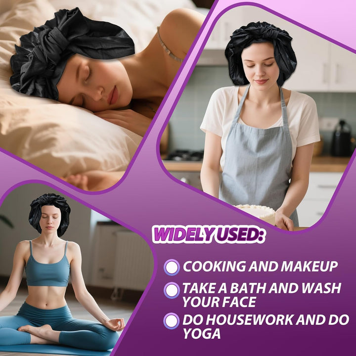 Silk Hair Bonnet for Sleeping with Hair Bobbles, Silk Bonnets for Women with Elastic Band, Hair Care Head Cover Hat for Women Girls Long, Straight, Curly Hair