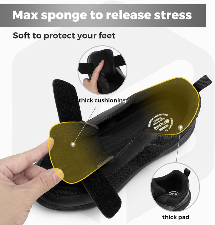 Mens Extra Wide Fit Diabetic Shoes with Adjustable Strap Breathable Walking Shoes for Swollen Feet - Easytop Strapease V4