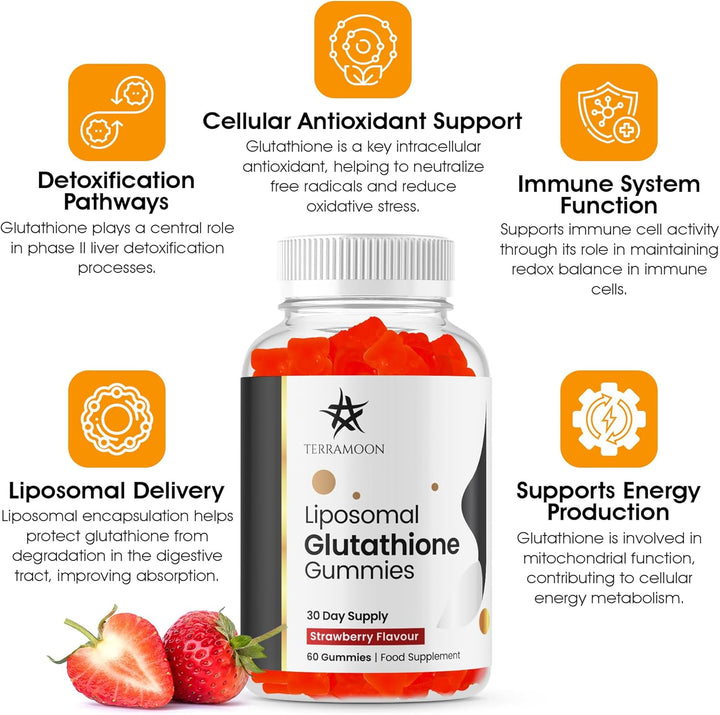 Liposomal Glutathione Gummies, 1350Mg, Reduced, Strawberry Flavour, 60 Gummies, 30 Day Supply, Vegan, Non-Gmo