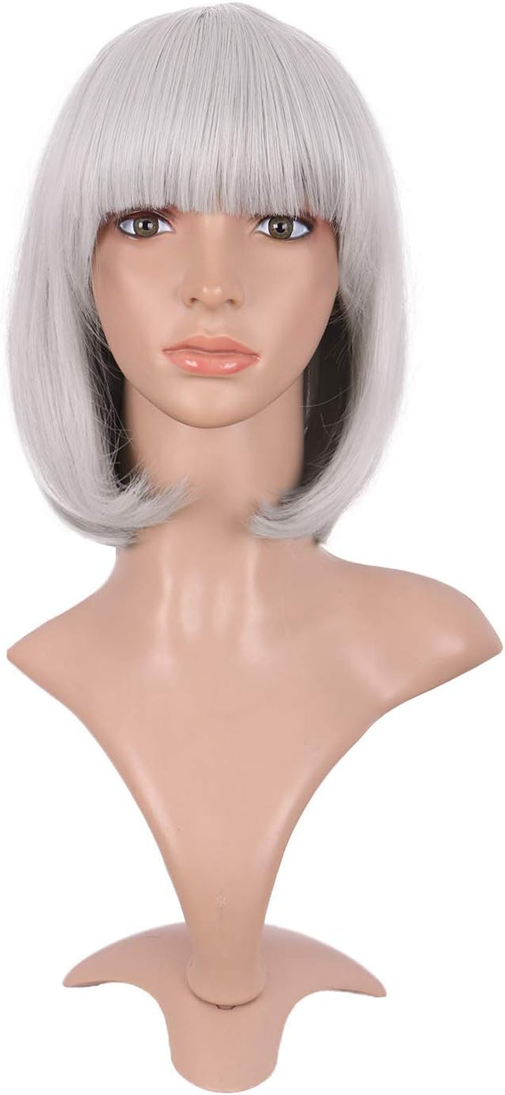 Natural Short Straight New Wigs Flat Bangs Wigs-Black-Ladies