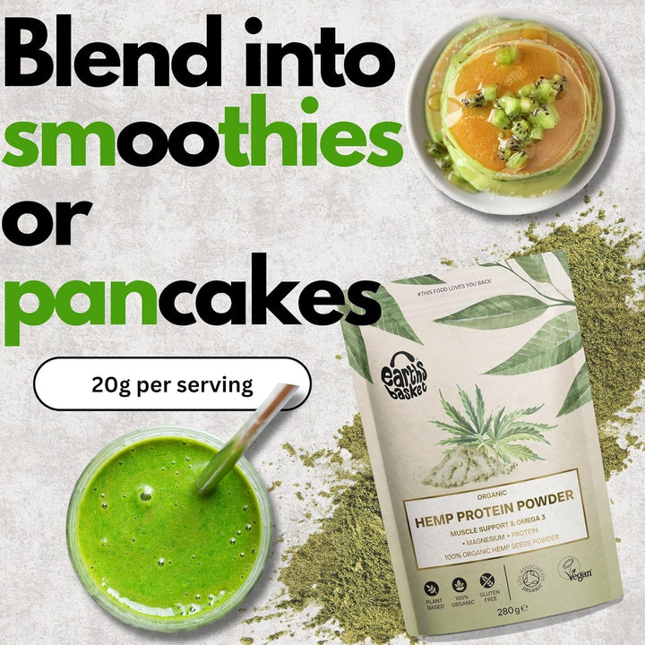 Organic Hemp Protein Powder 280G Natural - Unflavoured, Vegan - Gluten-Free - Plant-Based - High-Fibre - Rich in Omega 3 - Dairy-Free