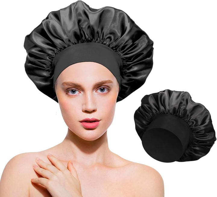 Silk Bonnet, Bonnets for Women, Satin Bonnet Hair for Sleeping, Silk Sleep Cap for Curly Hair Women, Soft and Comfortable for Night Sleep Curly Hair Protection (Black)