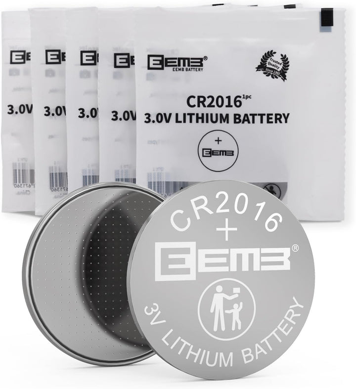 5 PACK CR2016 Battery Cell 3V Lithium Mercury Free Long Life Strong Power 2016 Coin Button Batteries ECR2016 DL2016 for Electronic Devices, Car Keys,Watch, Household Items