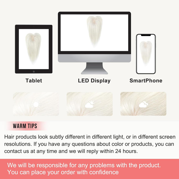 Real Human Hair Toppers for Women, 10 Inch Clip in Bangs 100％ Human Hair Toppers for Thinning Hair, Cover Hair Pieces with 150% Density Silk Base-Silver White