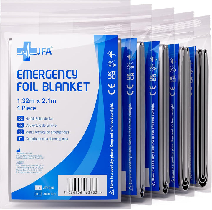 5 X Individually Packaged Medical First Aid Foil Survival Blankets for Personal Use - Reflective to Maintain Body Heat
