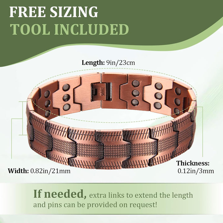 99.9% Copper Magnetic Bracelet for Men, 3X Magnetic Bracelets Men with Ultra Strength Magnets, Adjustable Wristband with Link Removal Tool & Jewelry Gift Box(Copper)