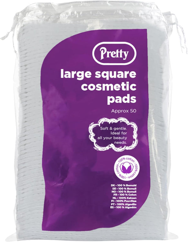 Cotton | Cotton Pads | Standard Size Square Cosmetic Make-Up Remover Pads | 50Pk