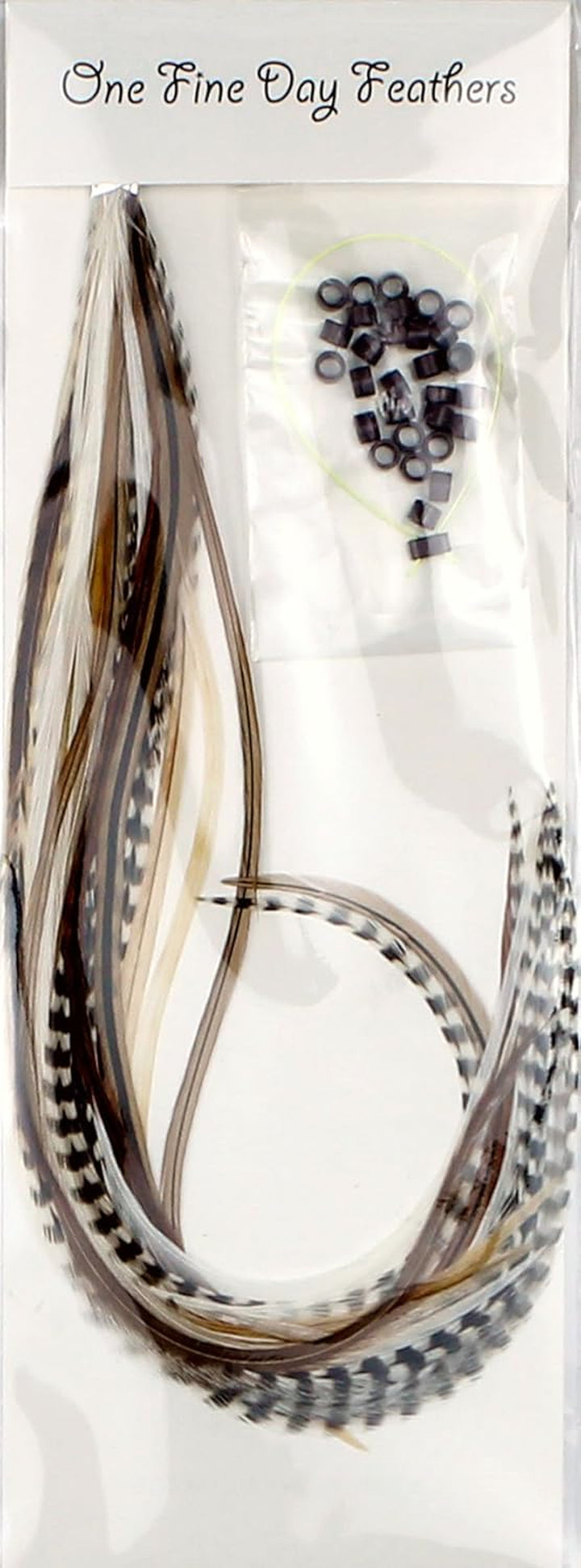 20 Real Feather Hair Extensions: Short Skinny 7-9 Inch (18-23Cm) + Rings/Loop (Mixed Naturals)