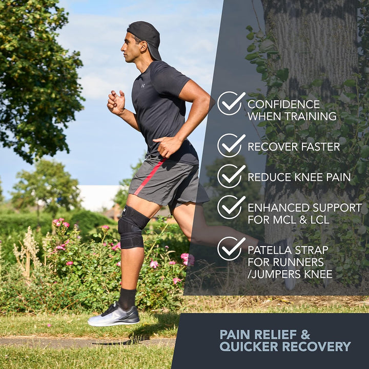 Knee Support Brace for Men & Women Unique 4-Way Adjustable Non-Slip Neoprene Strap System for Arthritis, Running Bursitis, for ACL, Ligament Damage Ideal for Sports - Skiing & Meniscus Tear