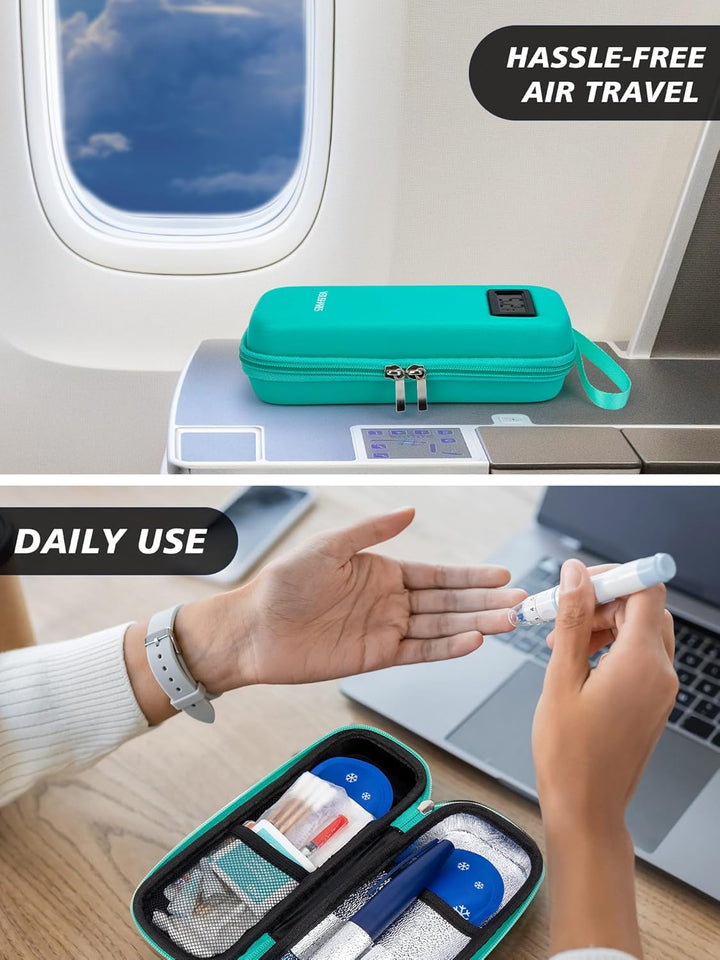 Medicine Cool Bag with Temperature Display - Small Insulin Travel Case with 2 Ice Packs for Diabetes Supplies, Monjaro Travel Case (Green)