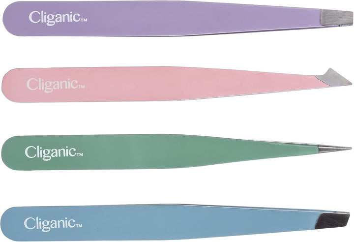 4-Piece Professional Tweezers Set with Case | Stainless Steel | Best Precision for Eyebrow, Splinter & Ingrown Hair Removal | Includes: Slant, Point, Straight, & Point/Slant