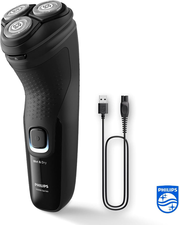 Electric Shaver Series 3000X - Wet & Dry Electric Shaver for Men in Deep Black, with Skinprotect Technology, Pop-Up Beard Trimmer, Ergonomic Men'S Shaver (Model X3001/00)
