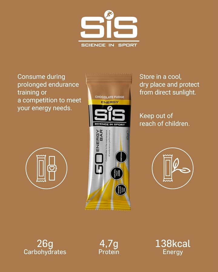SIS Go Energy Bar, High Carb, Fruit Infused Energy Bar, Chocolate Fudge Flavour (30 Packs)