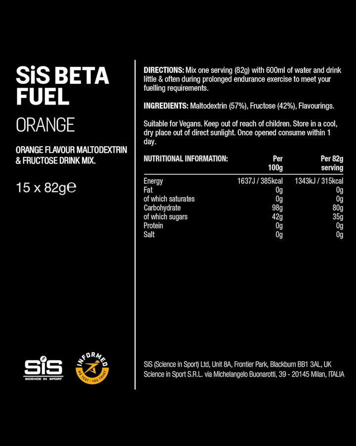 Beta Fuel 80 Dual Source Energy Drink Powder, Orange Flavour Carb Powder, 80G of Carbs per Pack (15 Pack)