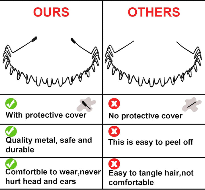 Elastic Wavy Spring Wave Hair Hoop, Multi-Style Black Non-Slip Metal,Unisex Sport Fashion Hair Band Accessories for Women and Men(6 Pieces)