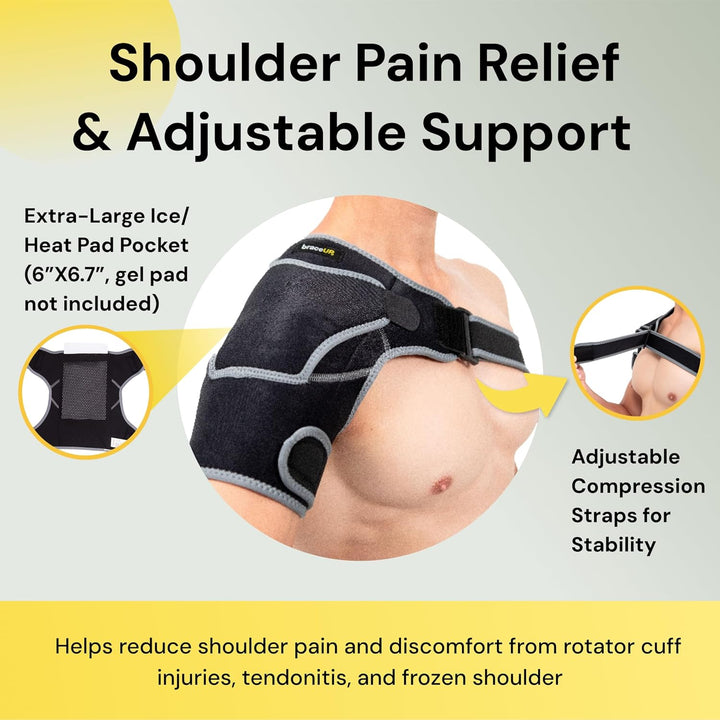 Shoulder Support- Adjustable Shoulder Brace with Ice Pad Pocket for Men and Women, Relief for Shoulder Injuries and Tendonitis - One Size
