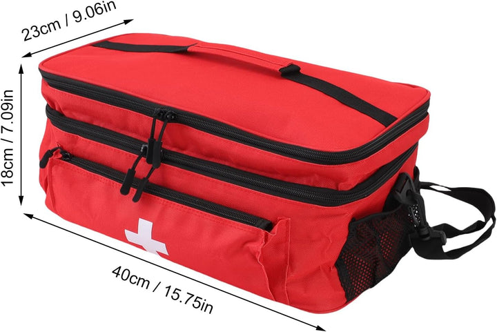 Nylon Double Layer Medication Carrying Case for Large Emergency Supplies with Functional Pockets
