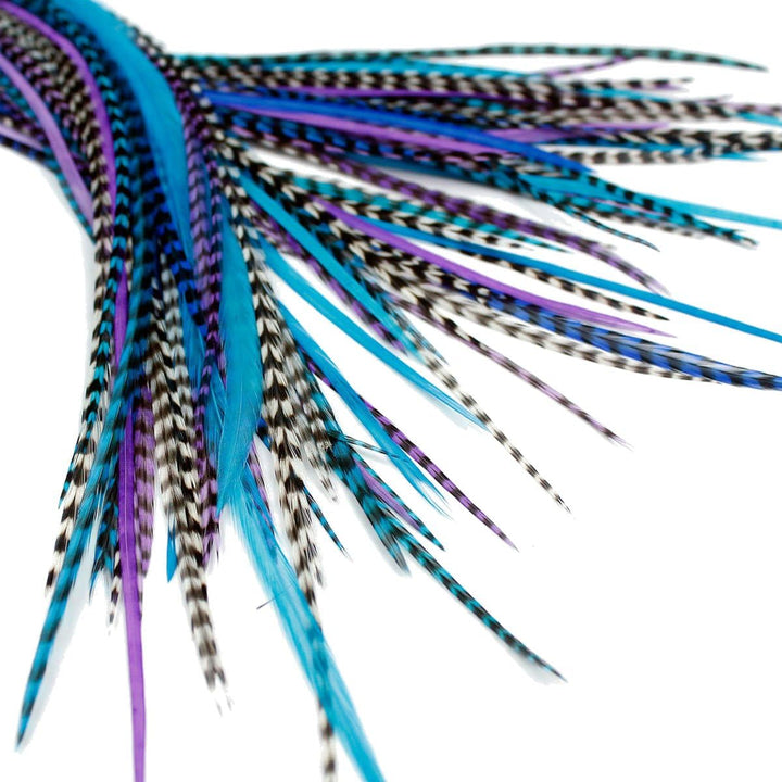 20 Real Feather Hair Extensions: Short Skinny 7-9 Inch (18-23Cm) + Rings/Loop (Mixed Naturals)
