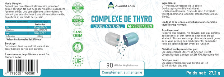 Thyro Complex with Natural Iodine | 90 Vegan Capsules | High Strength Thyroid Support | 3Rd Party Lab Tested | GMP | Gluten & GMO Free