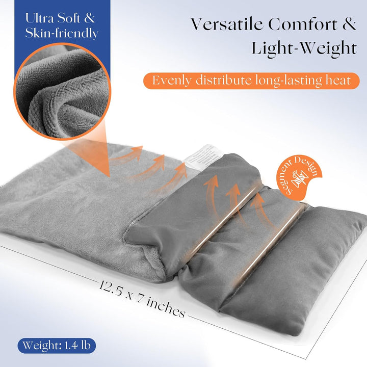 Wheat Bags Microwavable with Washable Cover | Microwave Heat Pad for Back Pain Relief 32×17 CM | Heat Pads for Muscle Cramps Menstrual Joints Relief(Grey)