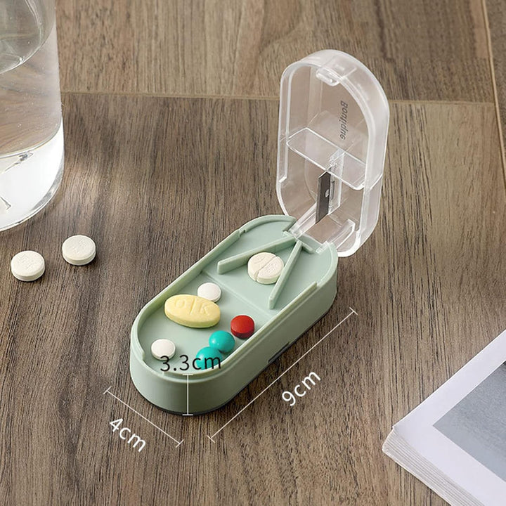 Pill Cutter, Pill Tablet Cutter for Small or Large Pills, Portable Pill Dispenser, Travel Pill Case, Portable Tablet Cutter with Blade and Storage Compartment-Green