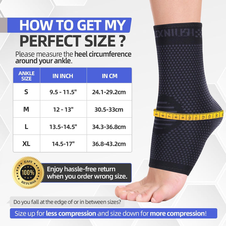 2 Pack Ankle Support for Sprained Ankle, Plantar Fasciitis Relief Achilles Tendonitis Support, Ankle Brace Support for Men & Women, Ankle Compression Socks Support for Ligament Damage, Sports