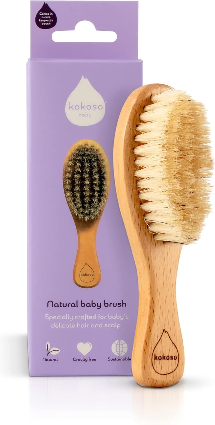 Baby - Wooden Brush, Natural Baby Hair Brush - Made with 100% Natural Boar Bristle, for Babies & Toddlers - Gentle on Delicate Hair - Comes with a Jute Bag, Plastic Free