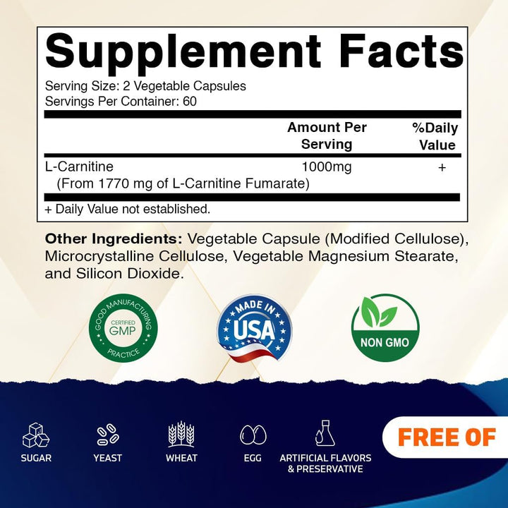 L-Carnitine Fumarate 1000 Mg - 120 Vegetable Capsules