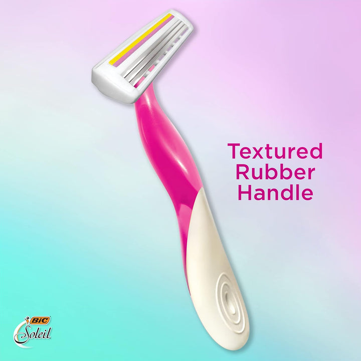 Miss Soleil Colour Collection 3-Blade Razors for Women with Easy Grip Handle and Lubricating Strips, Pack of 8