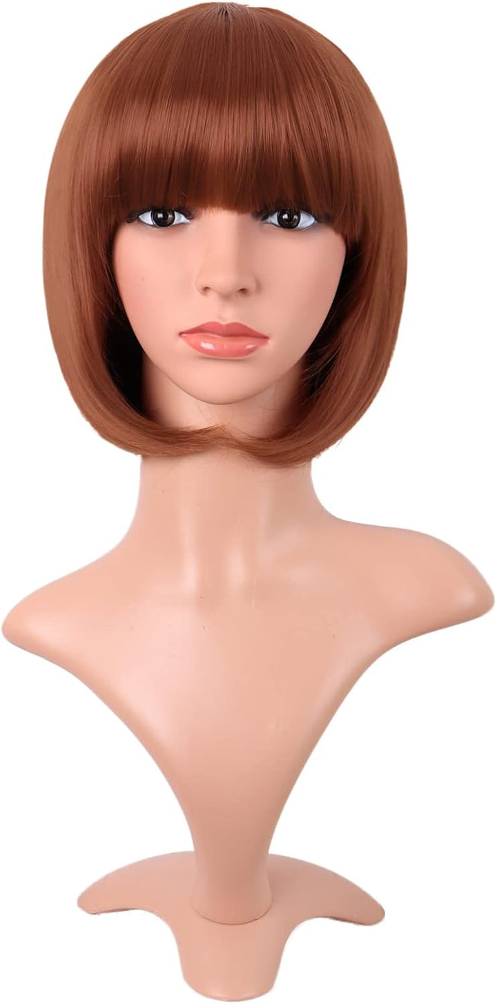 Natural Short Straight New Wigs Flat Bangs Wigs-Black-Ladies